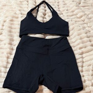 Black Active Crop Top & High-Waist Bike Shorts Set